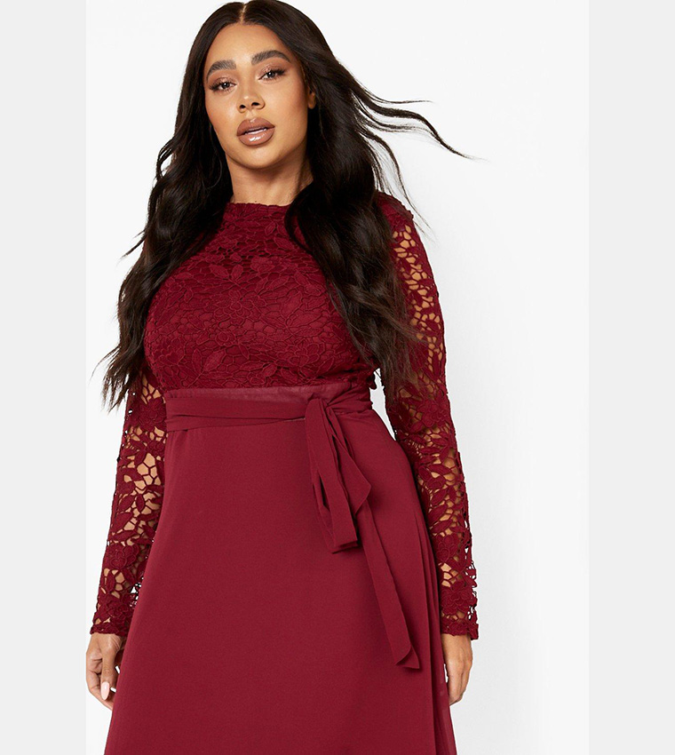 Buy Boohoo Occasion Lace Contrast Midi Dress In Red | 6thstreet Kuwait Buy Boohoo Occasion Lace Contrast Midi Dress In Red | 6thstreet Kuwait