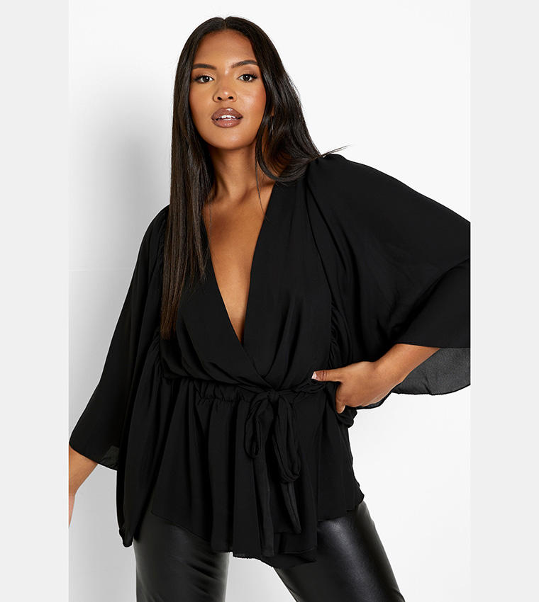 Black wrap peplum top on sale