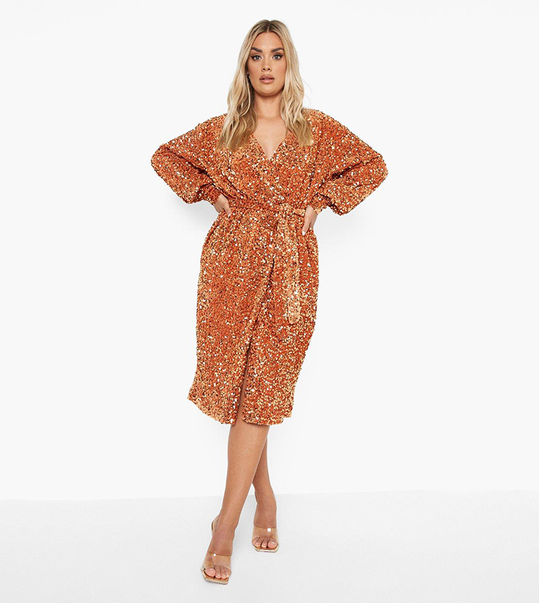 boohoo orange sequin dress Coast Women's Sequin Batwing Midi Dress in Orange | Size: 6