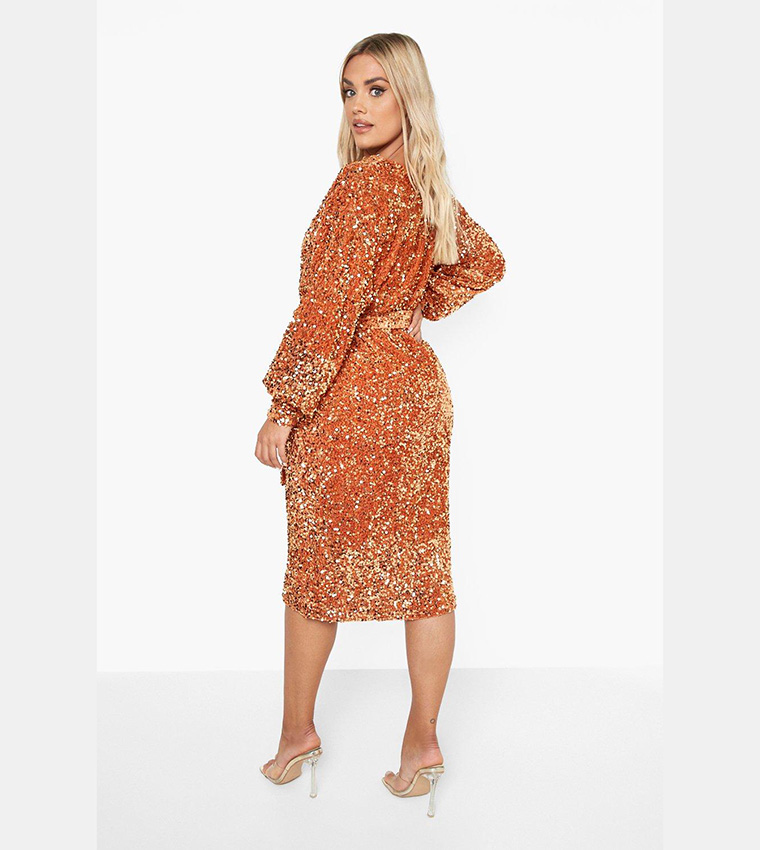 boohoo orange sequin dress Coast Women's Sequin Batwing Midi Dress in Orange | Size: 6