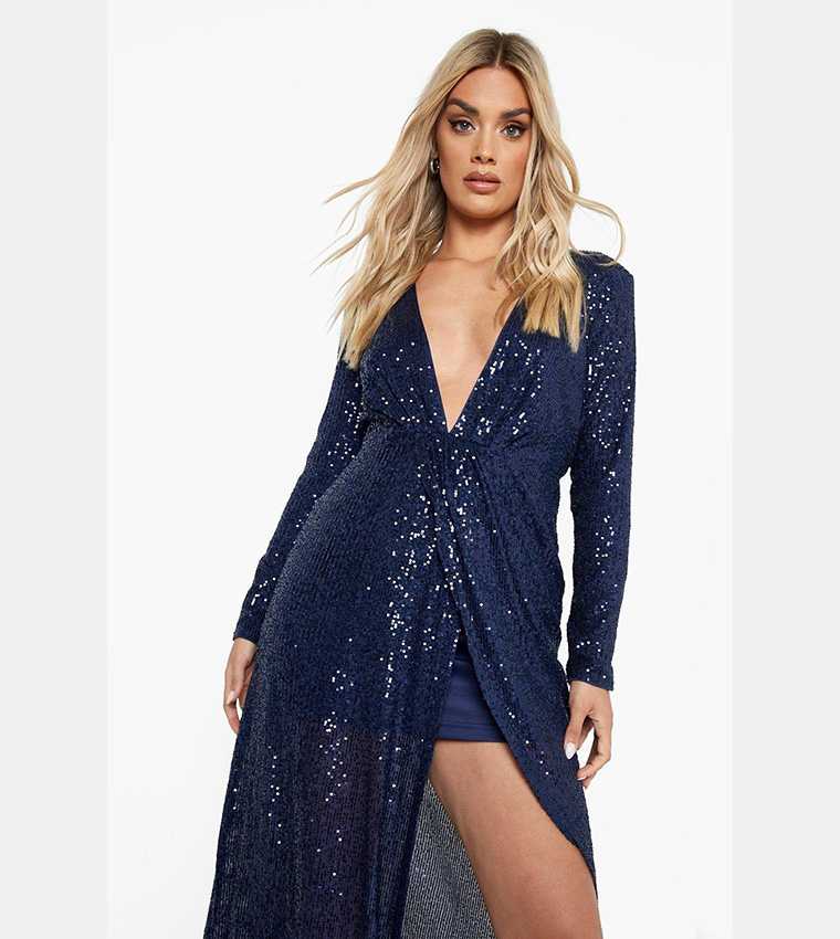 boohoo navy sequin dress Navy Velvet Sequin Slip Maxi Dress