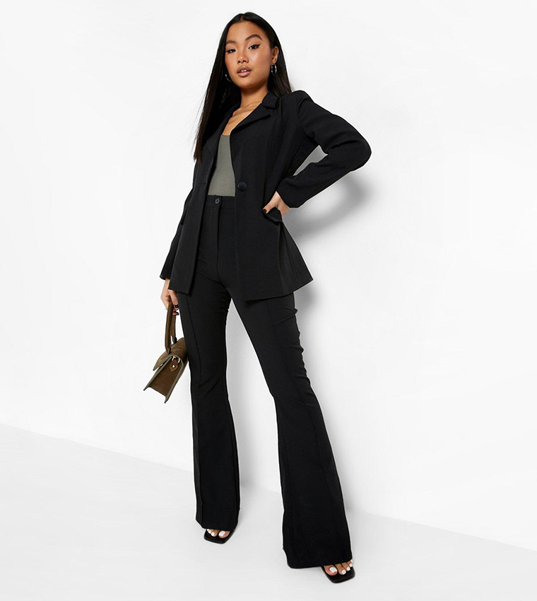 Buy Boohoo Seam Detail Flared Tailored Trousers In Black