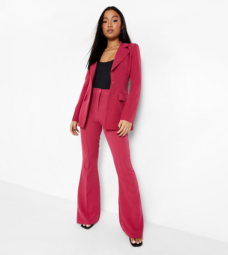 Red Seam Detail Flared Suit Trousers, Womens Trousers