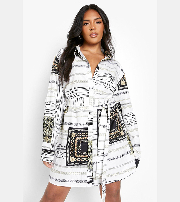 Chains print belted casual shirt dress online