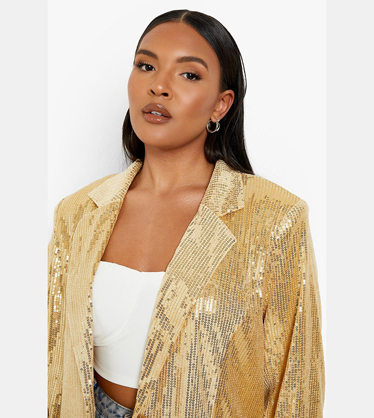 Buy Boohoo Sequin Long Sleeves Blazer In Gold 6thStreet Bahrain