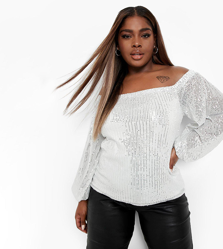 Sequin discount bardot top