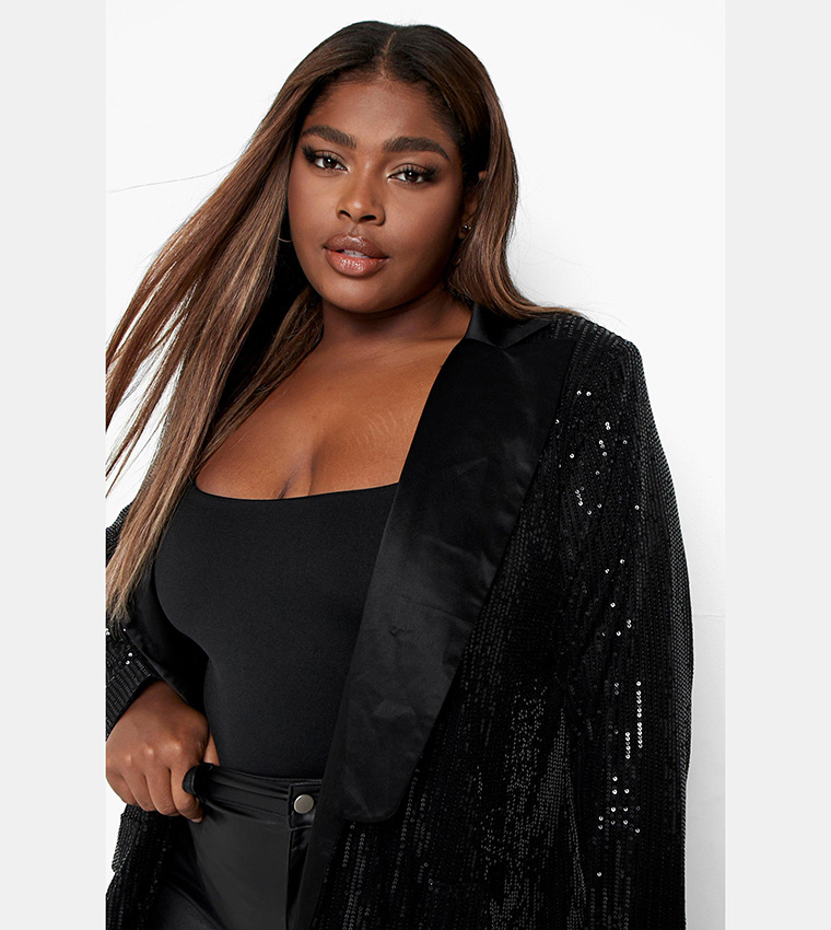 Plus size clearance black sequin blazer