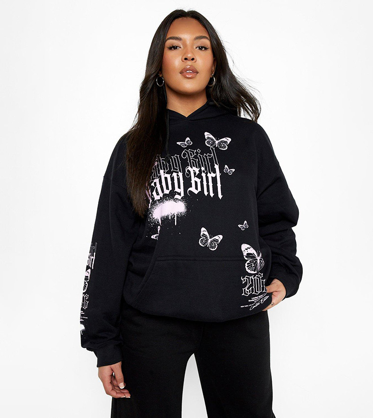 Buy Boohoo Baby Girl Graffiti Print Hoodie In Black 6thStreet Qatar