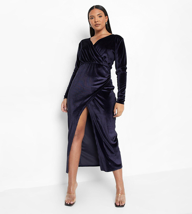 Navy velvet best sale wrap dress