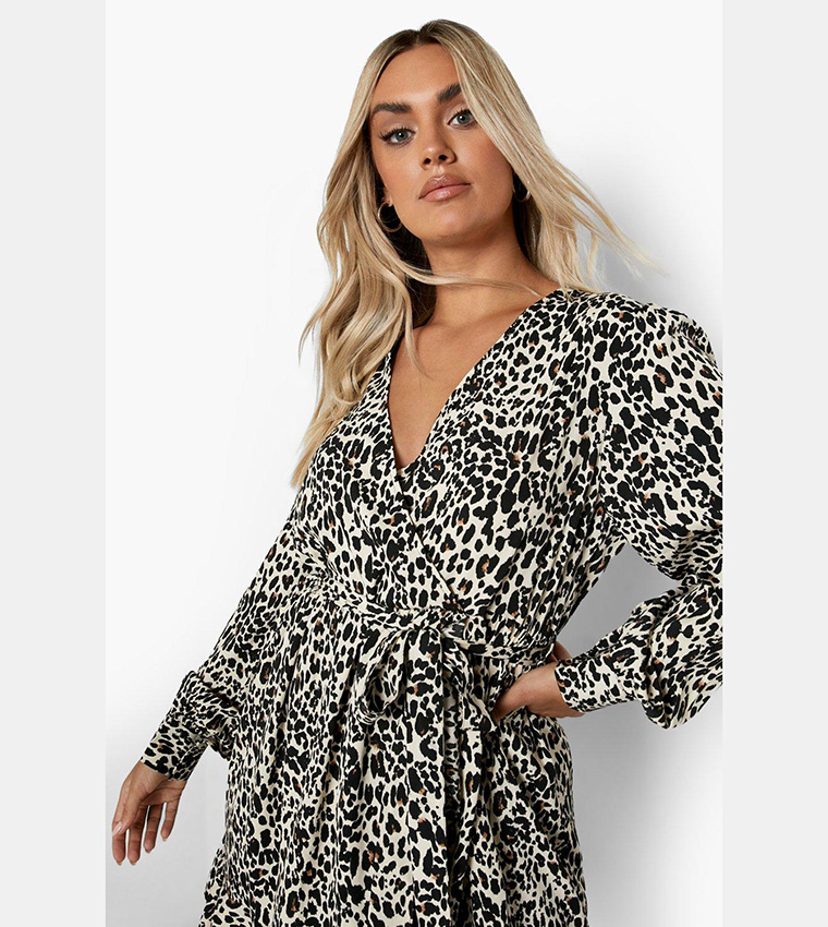 Leopard Wrap Ruffle Skater Dress