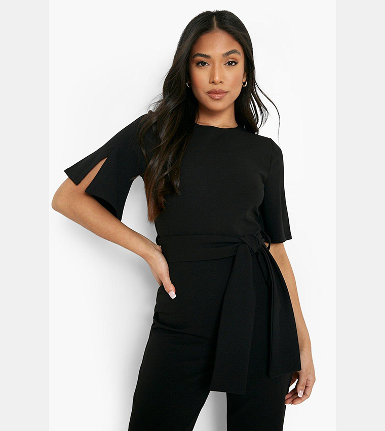 Buy Boohoo Cape Sleeves Belted Tailored Jumpsuit In Black 6thStreet Bahrain