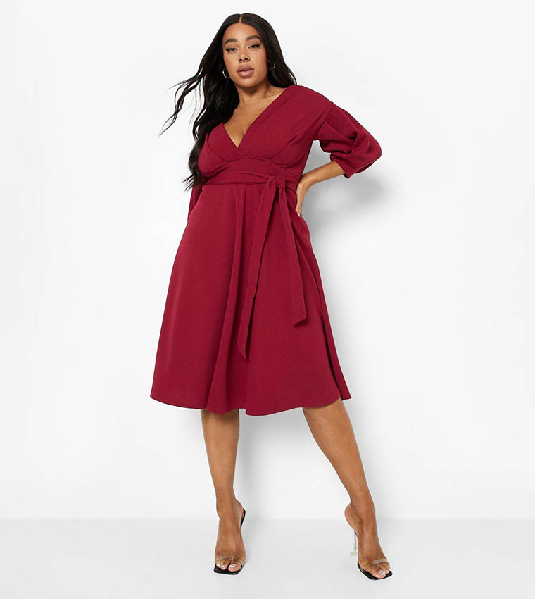 Boohoo off shoulder wrap midi fashion dress