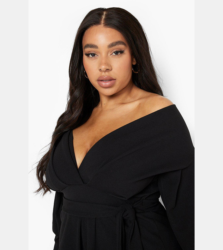 boohoo off the shoulder wrap midi dress Berry Lace Off The Shoulder Wrap Midi Dress