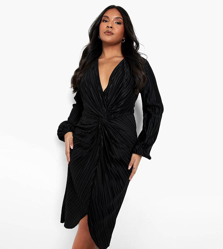 boohoo midi black dress Black Off The Shoulder Wrap Midi Dress