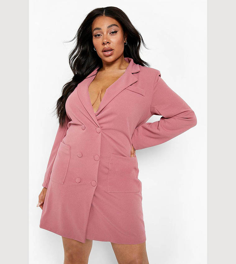 oversized pink blazer dress Pink Structured Oversized Wrap Over Blazer Dress