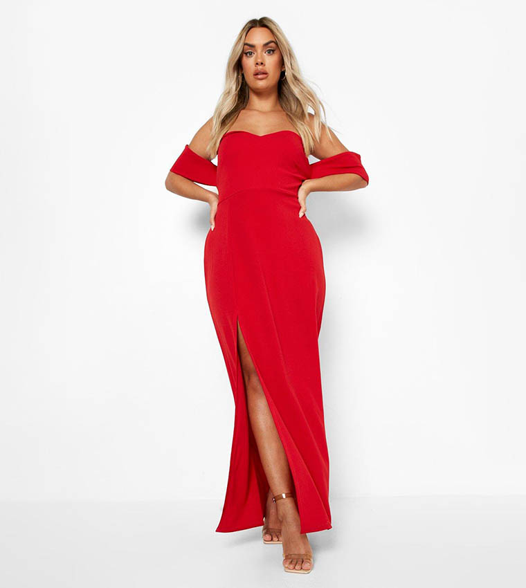 Off shoulder fashion split maxi dress