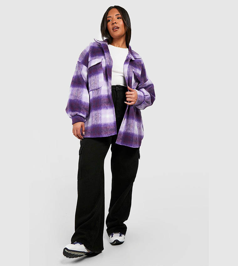Buy Boohoo Checked Long Sleeves Shacket In Purple 6thStreet UAE