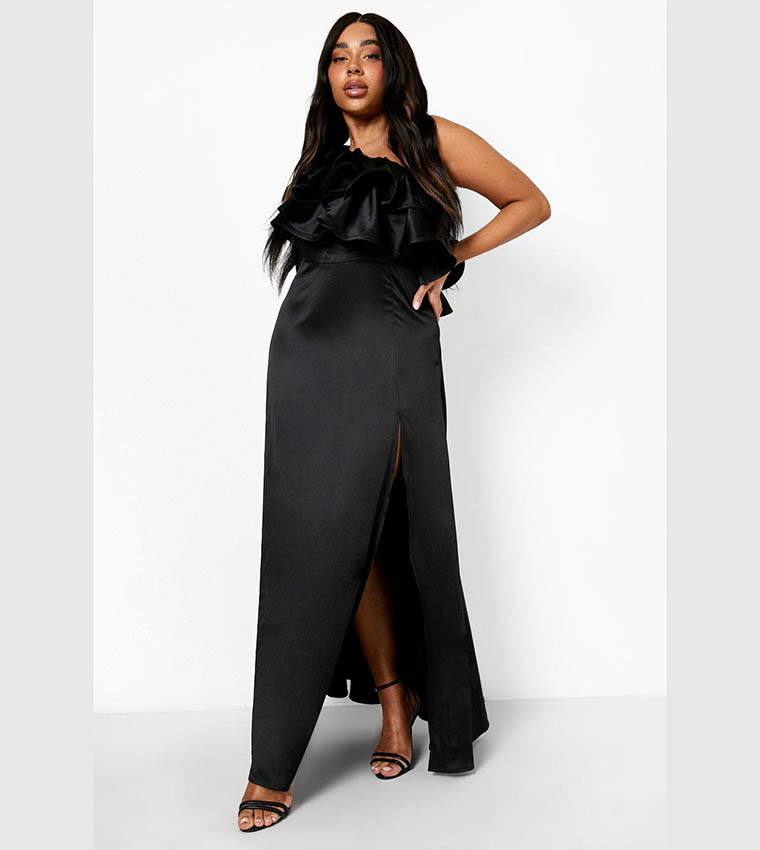 Buy Boohoo Extreme Frill One Shoulder Maxi Dress In Black | 6thstreet UAE