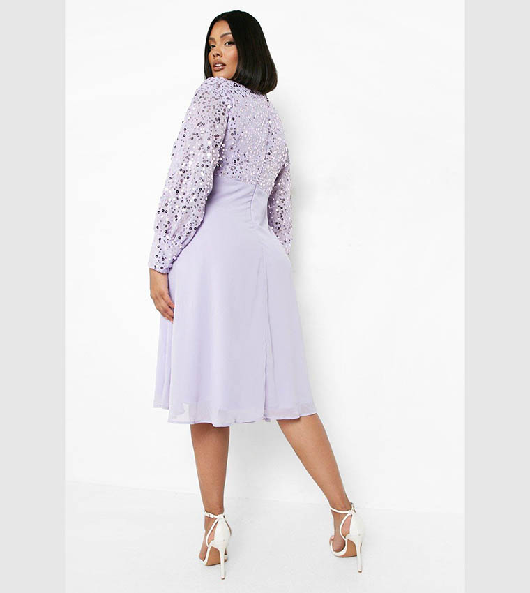Buy Boohoo Sequin Wrap Midi Skater Dress In Purple 6thStreet Qatar
