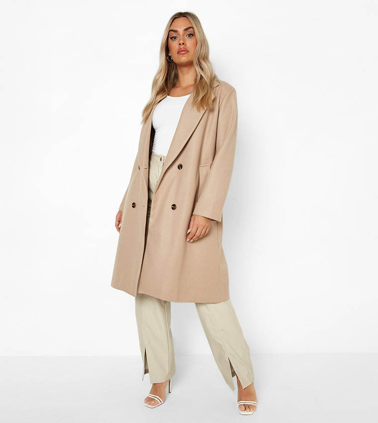 Buy Boohoo Double Breasted Wool Look Coat In Beige 6thStreet Oman