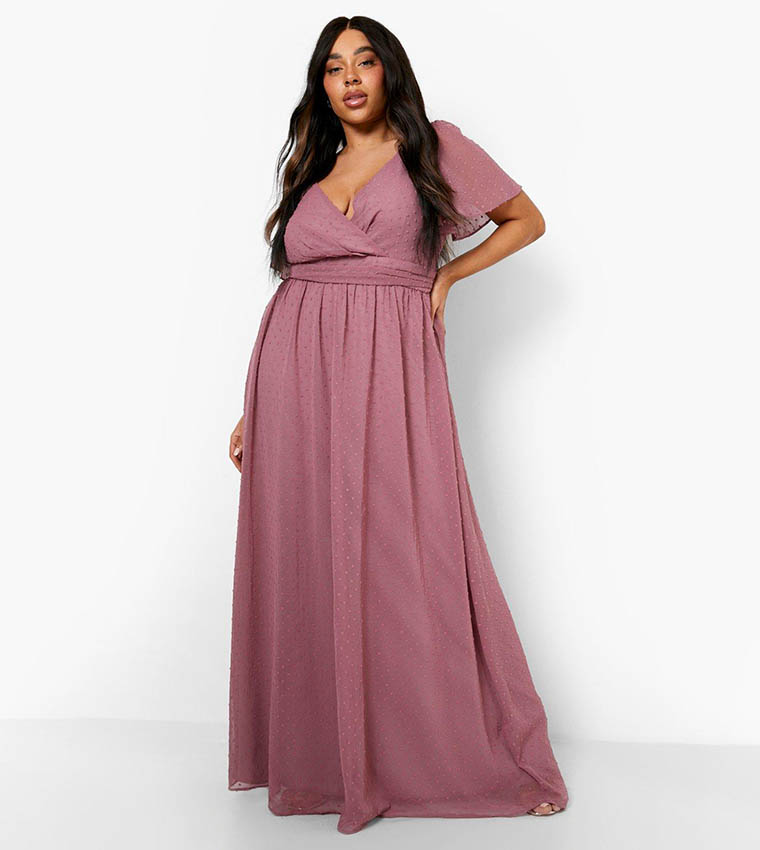 Buy Boohoo Dobby Angel Sleeves Wrap Maxi Dress In Pink 6thStreet Bahrain