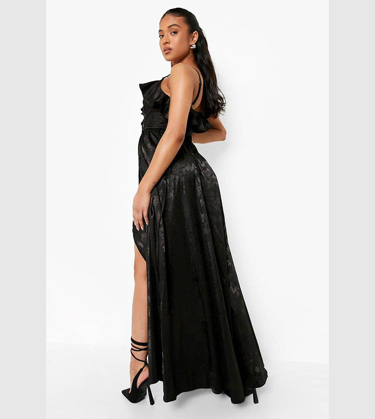boohoo jacquard ruffle maxi dress Yellow Plus Floral Jacquard Ruffle Maxi Dress