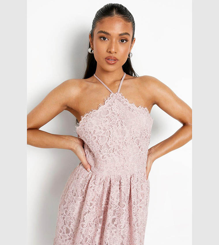 Boohoo exclusive sleeveless lace midi dress in pink hotsell