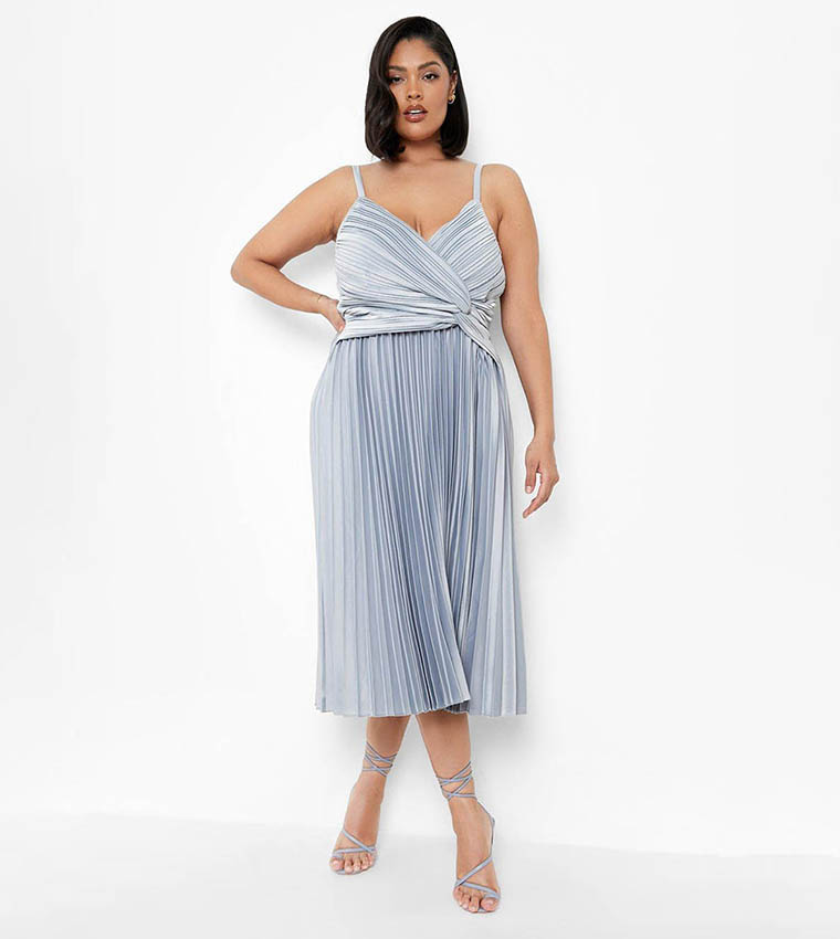 Grey pleated outlet midi dress