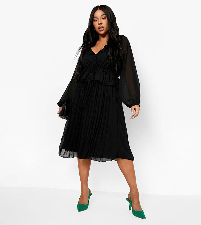 open lace back dress Baltic Born Womens Sandra Pleated Maxi Dress | Black