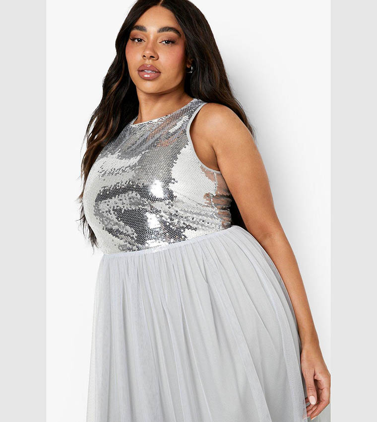 Sequin tulle midi outlet dress