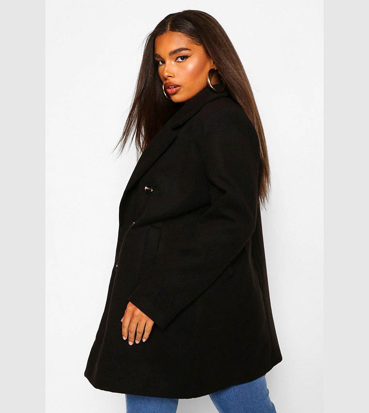 Buy Boohoo Double Breasted Wool Look Coat In Black 6thStreet UAE