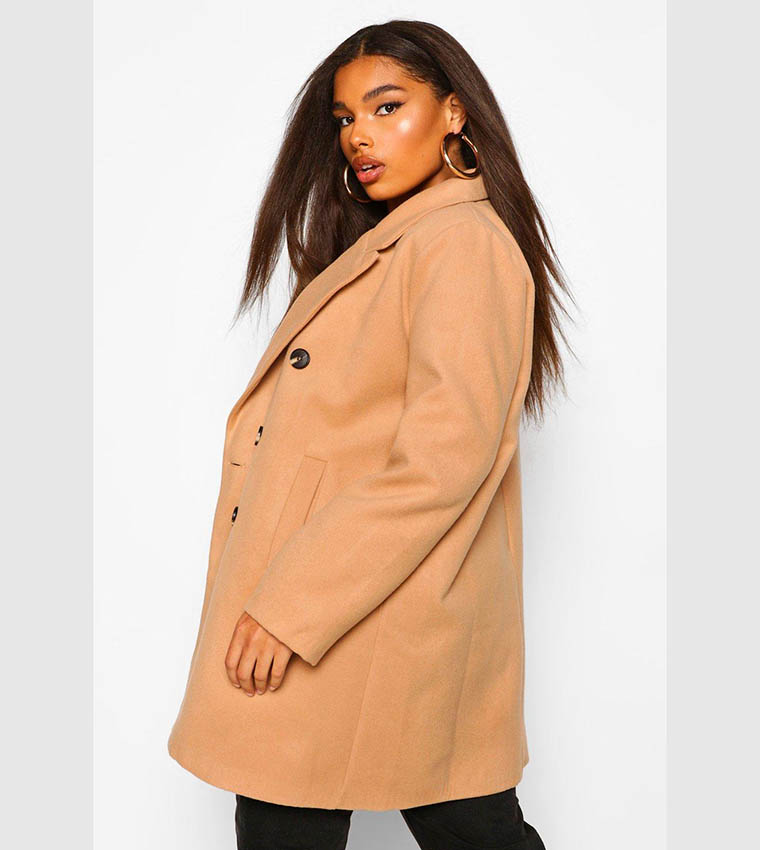 Buy Boohoo Double Breasted Wool Look Coat In Beige 6thStreet Bahrain