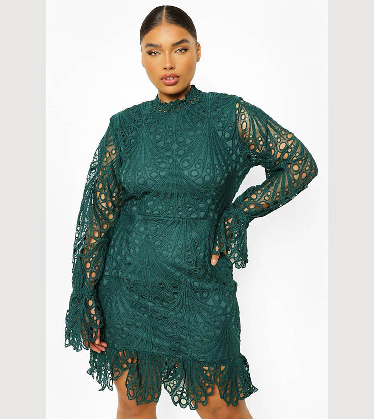 High neck outlet emerald green dress