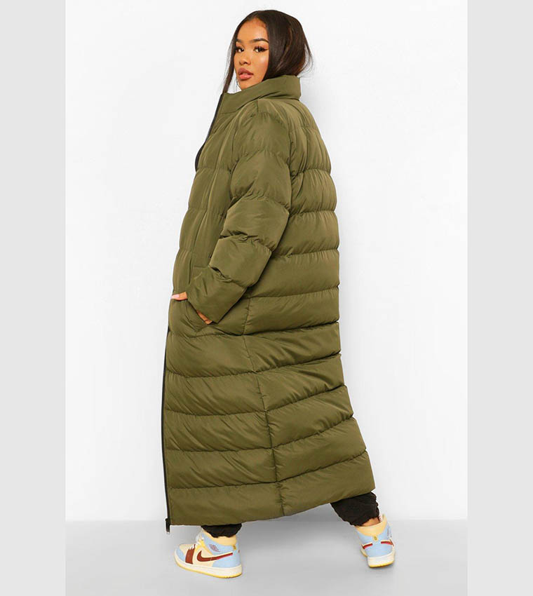 Buy Boohoo Maxi Longline Puffer Coat In Khaki 6thStreet Bahrain