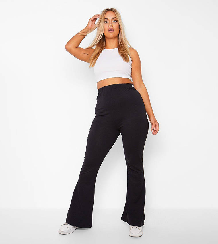 Buy Boohoo Cotton Basic Flared Trousers In Black