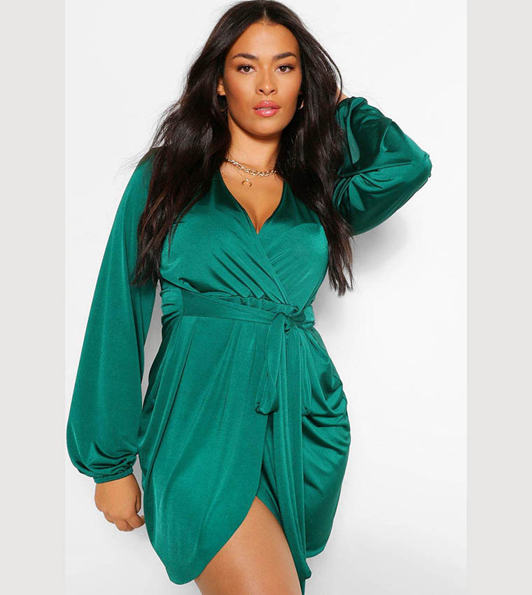 Buy Boohoo Disco Slinky Belted Wrap Dress In Green 6thStreet UAE