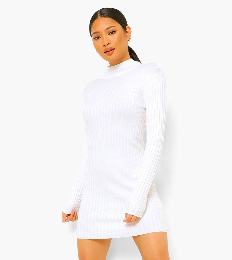 Buy Boohoo Knitted Turtle Neck Mini Dress In White 6thStreet UAE