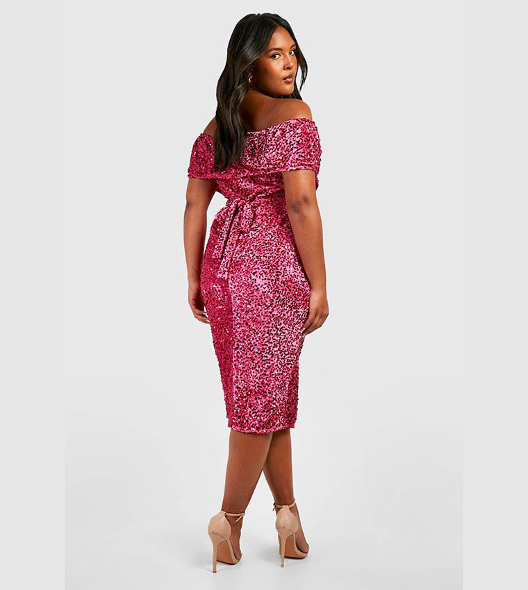 off the shoulder wrap midi dress boohoo Amber Off the Shoulder Wrap Bodycon Dress