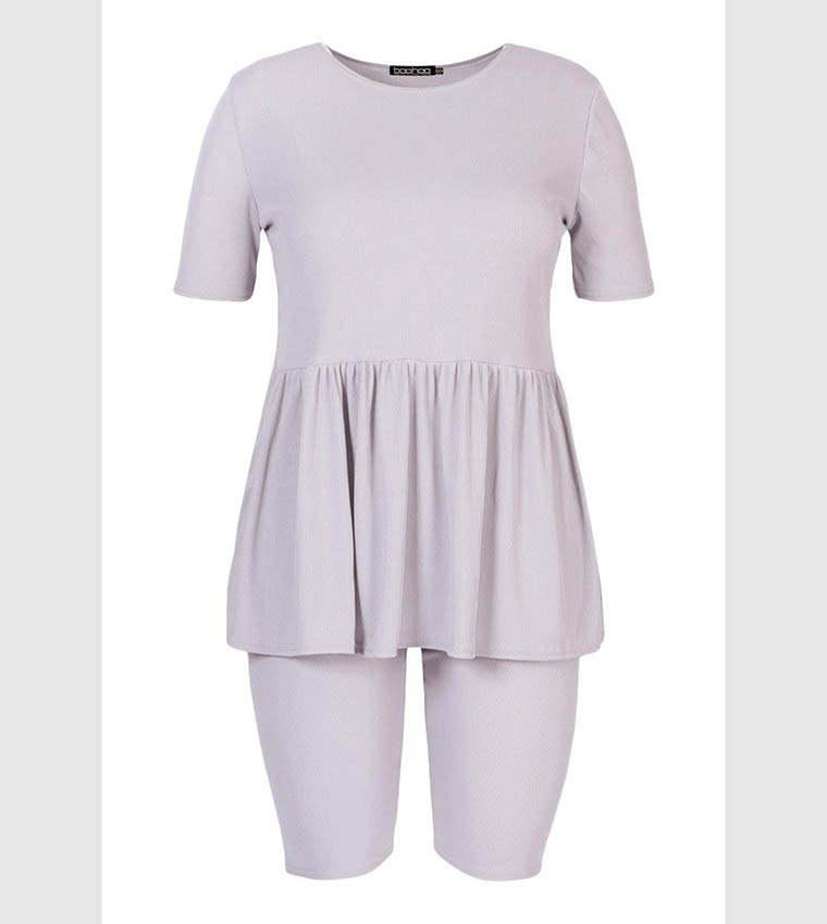 Buy Boohoo Smock Top And Cycling Shorts Co Ord Set In Grey 6thStreet