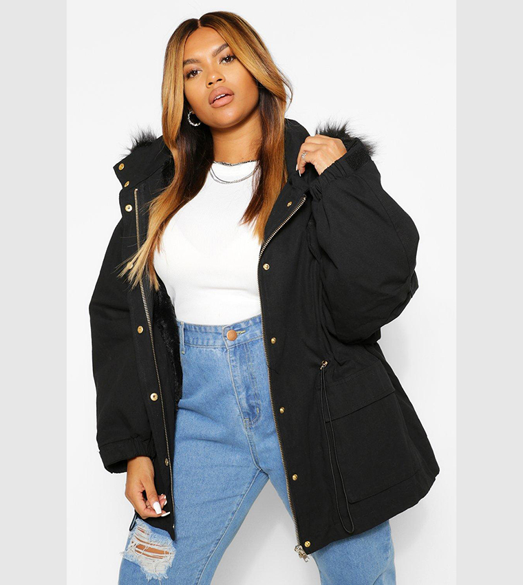 Fur lined black parka best sale