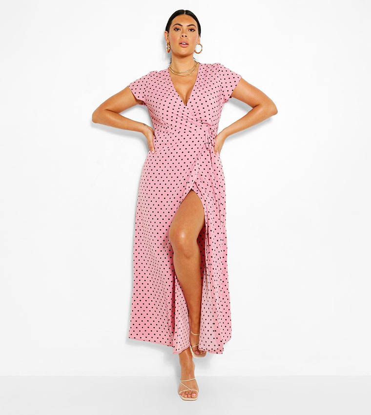 Buy Boohoo Polka Dot Wrap Maxi Dress In Pink 6thStreet UAE