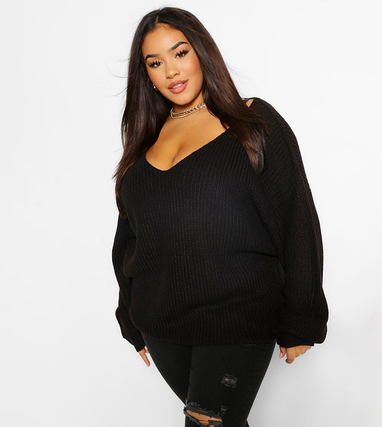 Buy Boohoo Oversized V Neck Jumper In Black 6thStreet Bahrain