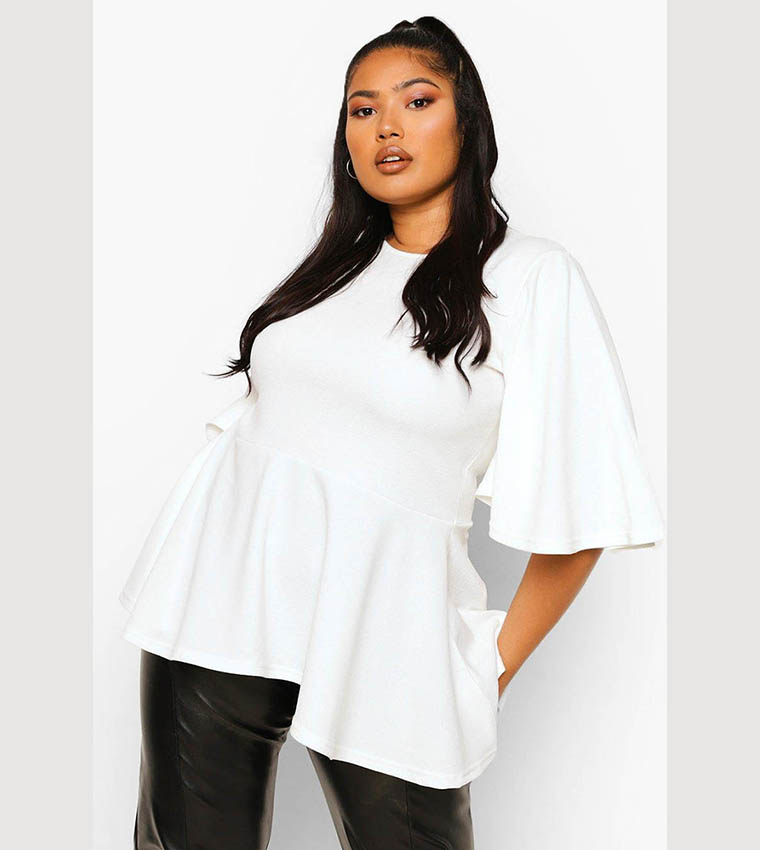 Boohoo peplum top 2024 with bell sleeve