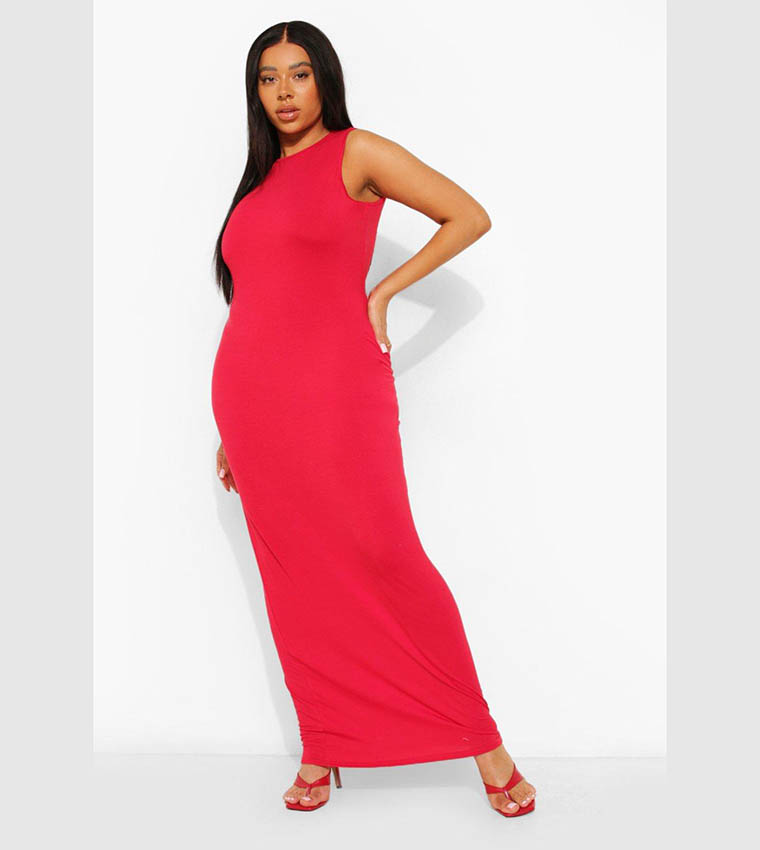 Buy Boohoo Racer Neck Jersey Maxi Dress In Red | 6thstreet Oman Buy Boohoo Racer Neck Jersey Maxi Dress In Red | 6thstreet Oman