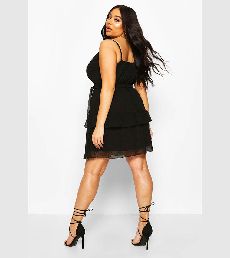 black dobby mesh ruffle skater dress Buy Boohoo Dobby Mesh Ruffle Skater Dress In Black