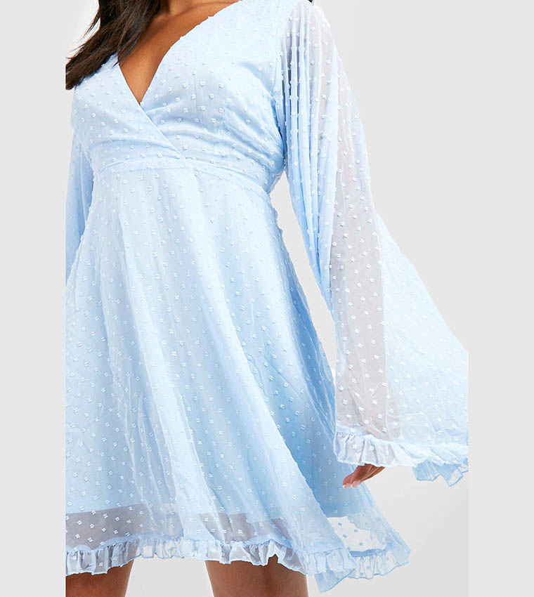 white christmas dresses CurveWow Dobby Shiffly Puff Sleeve Vneck Maxi Dress Blue – Curvewow