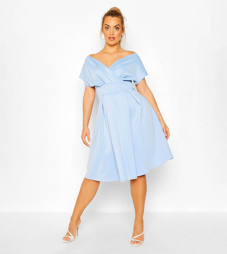 Buy Boohoo Off The Shoulder Wrap Midi Dress In Blue 6thStreet Oman
