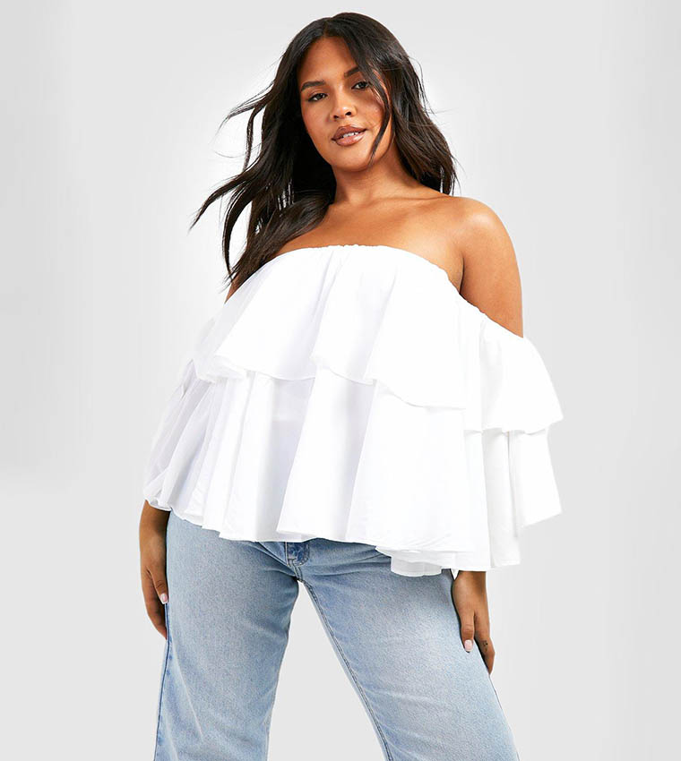 White ruffle best sale peplum top