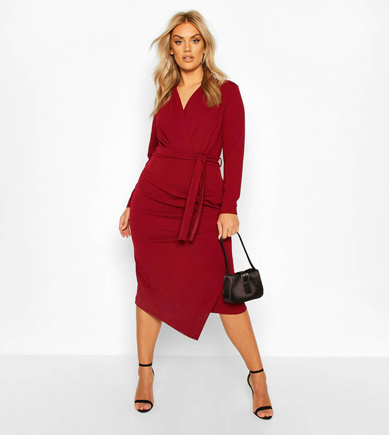 Boohoo red midi outlet dress