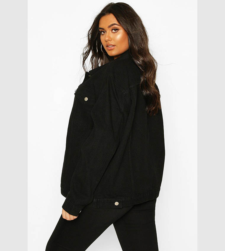 Oversized black denim sale jacket plus size